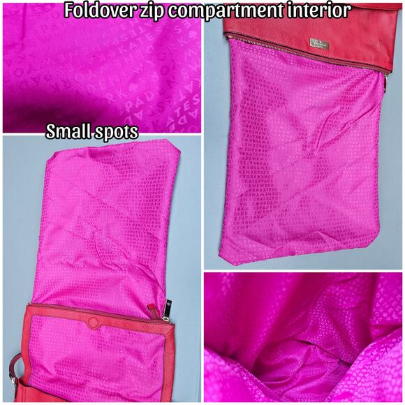 Foldover Flap Bag Kate Spade Highland Place Maria Purse Red Pebbled Leather Gold - Picture 11 of 13